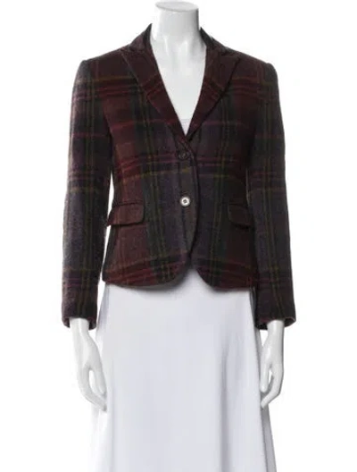 Pre-owned Theory Wool Plaid Print Blazer In Brown