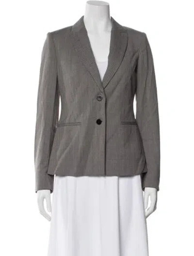Pre-owned Theory Wool Plaid Print Blazer In Gray