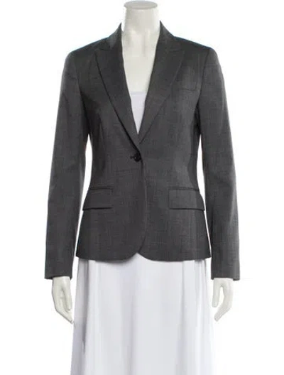 Pre-owned Theory Wool Plaid Print Blazer In Gray