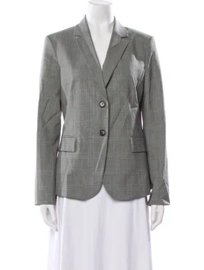 Pre-owned Theory Wool Plaid Print Blazer In Gray