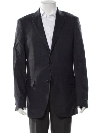 Pre-owned Theory Wool Plaid Print Blazer In Gray