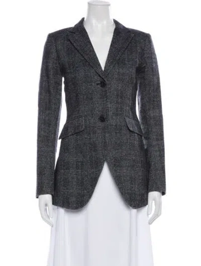 Pre-owned Theory Wool Plaid Print Blazer In Gray