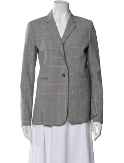 Pre-owned Theory Wool Plaid Print Blazer In Gray
