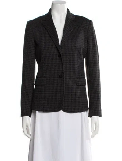Pre-owned Theory Wool Plaid Print Blazer In Gray