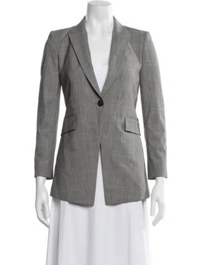 Pre-owned Theory Wool Plaid Print Blazer In Gray