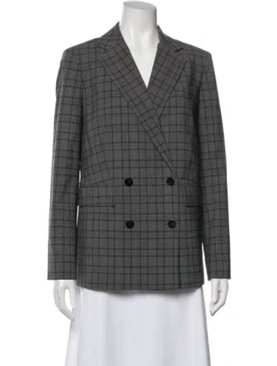 Pre-owned Theory Wool Plaid Print Blazer In Gray