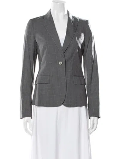 Pre-owned Theory Wool Plaid Print Blazer In Gray