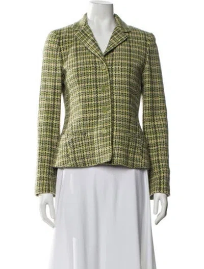 Pre-owned Theory Wool Plaid Print Blazer In Green