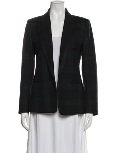 Pre-owned Theory Wool Plaid Print Blazer In Green