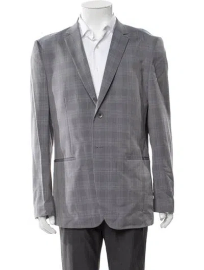 Pre-owned Theory Wool Plaid Print Blazer In Grey