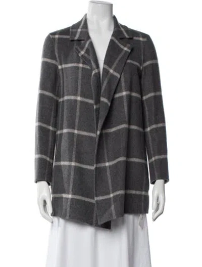 Pre-owned Theory Wool Plaid Print Blazer In Grey