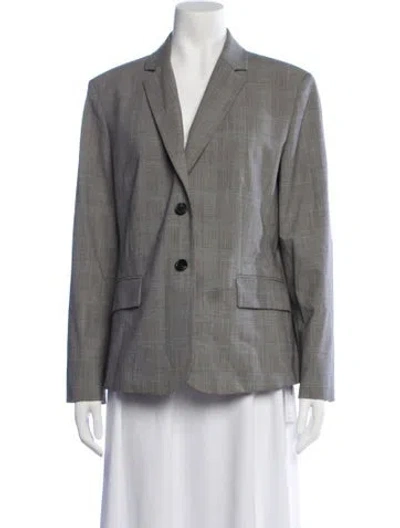 Pre-owned Theory Wool Plaid Print Blazer In Grey