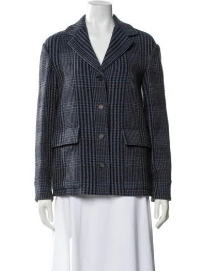 Pre-owned Theory Wool Plaid Print Blazer In Multi
