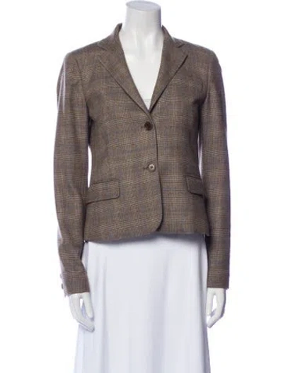 Pre-owned Theory Wool Plaid Print Blazer In Neutral