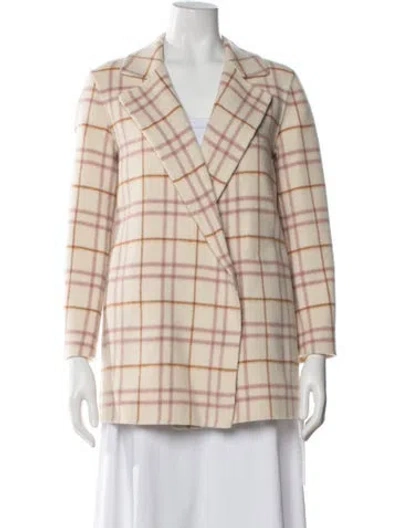 Pre-owned Theory Wool Plaid Print Blazer In Neutral