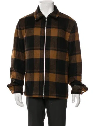 Pre-owned Theory Wool Plaid Print Bomber Jacket In Brown