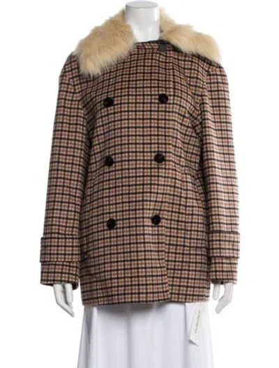 Pre-owned Theory Wool Plaid Print Coat In Brown