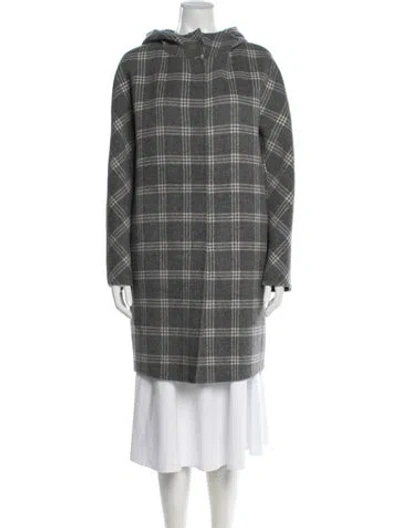 Pre-owned Theory Wool Plaid Print Coat In Gray