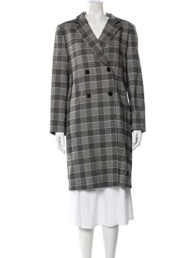 Pre-owned Theory Wool Plaid Print Coat In Gray