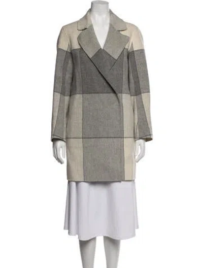 Pre-owned Theory Wool Plaid Print Coat In Grey