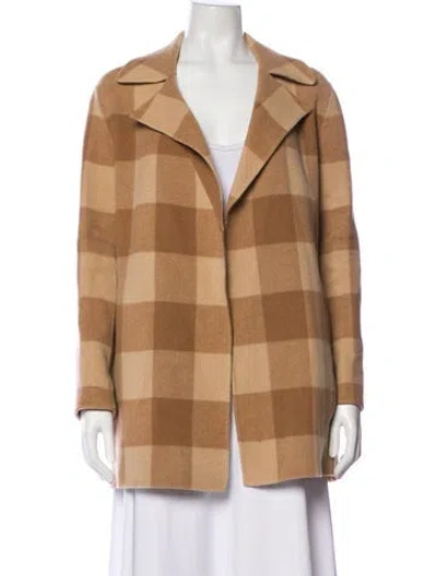 Pre-owned Theory Wool Plaid Print Coat In Neutral