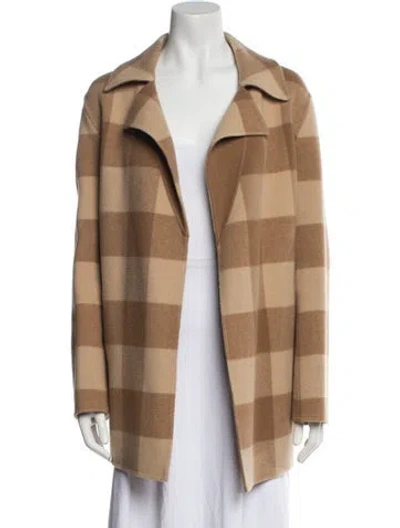 Pre-owned Theory Wool Plaid Print Coat In Neutral