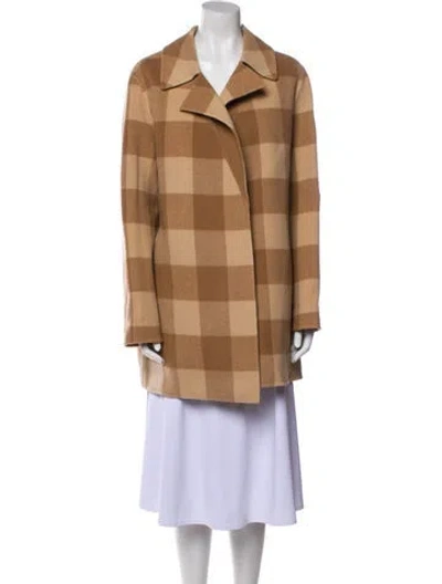 Pre-owned Theory Wool Plaid Print Coat In Neutral