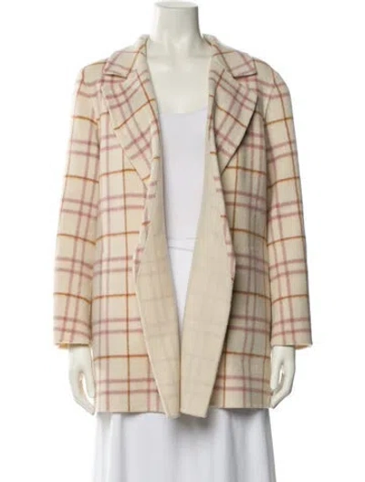 Pre-owned Theory Wool Plaid Print Coat In Neutral