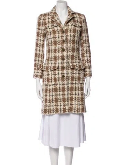 Pre-owned Theory Wool Plaid Print Coat In Neutral