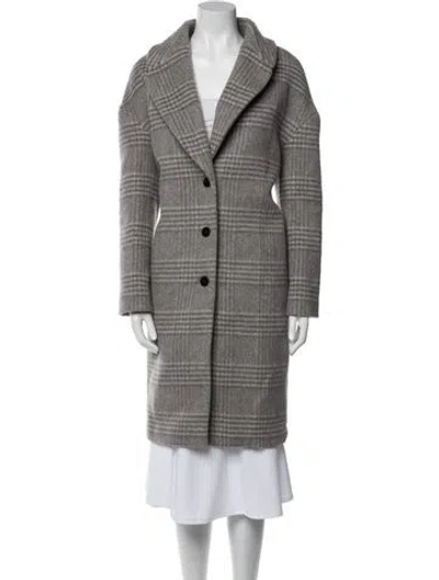 Pre-owned Theory Wool Plaid Print Faux Fur Coat In Gray