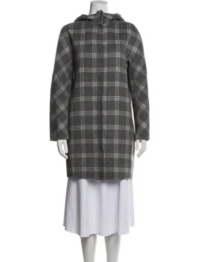 Pre-owned Theory Wool Plaid Print In Gray