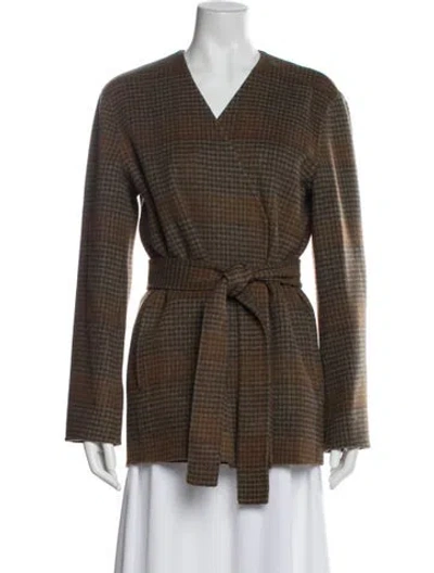 Pre-owned Theory Wool Plaid Print Jacket In Brown