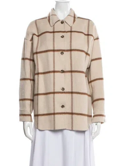 Pre-owned Theory Wool Plaid Print Jacket In Brown