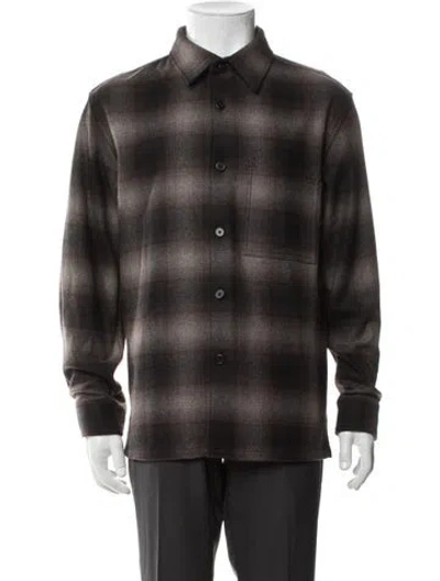 Pre-owned Theory Wool Plaid Print Jacket In Brown