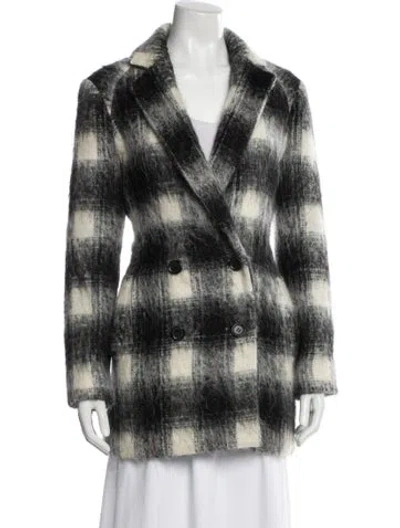 Pre-owned Theory Wool Plaid Print Peacoat In Black