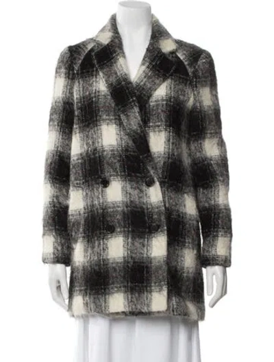 Pre-owned Theory Wool Plaid Print Peacoat In Black