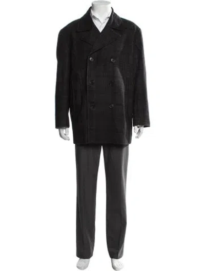 Pre-owned Theory Wool Plaid Print Peacoat In Black