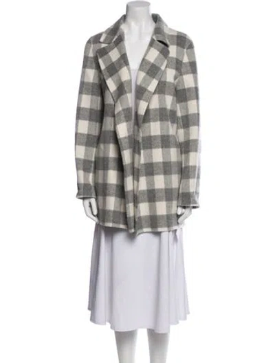 Pre-owned Theory Wool Plaid Print Peacoat In Gray