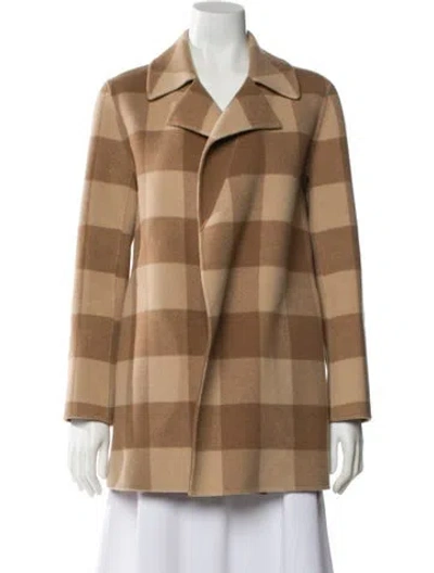 Pre-owned Theory Wool Plaid Print Peacoat In Neutral
