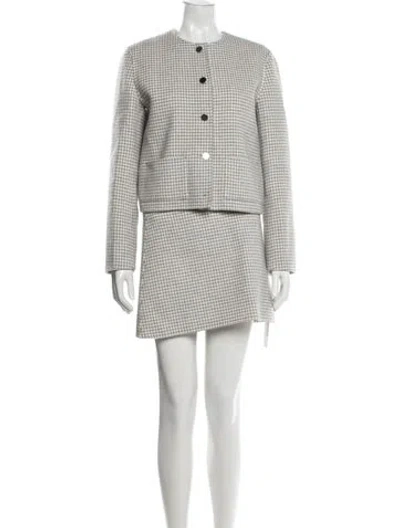 Pre-owned Theory Wool Plaid Print Skirt Suit In Neutral
