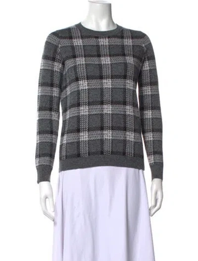 Pre-owned Theory Wool Plaid Print Sweater In Grey