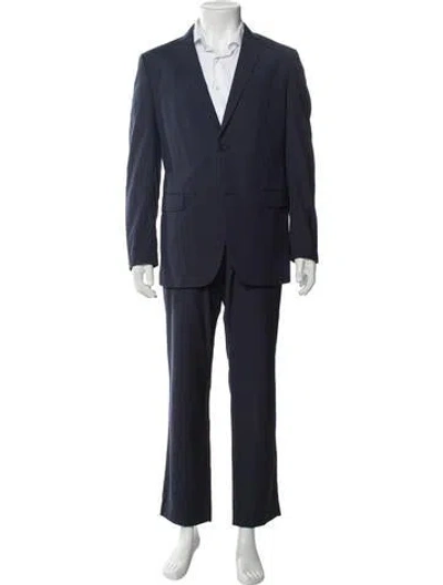 Pre-owned Theory Wool Plaid Print Two-piece Suit In Blue