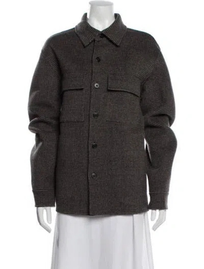 Pre-owned Theory Wool Plaid Print Utility Jacket In Gray
