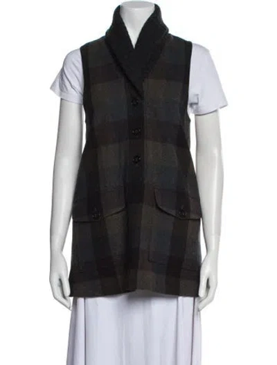 Pre-owned Theory Wool Plaid Print Vest In Gray