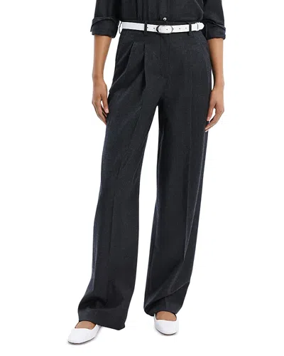 Theory Wool Pleated Wide Leg Pants In New Charcoal Melange