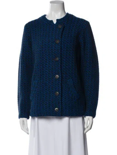 Pre-owned Theory Wool Printed Jacket W/ Tags In Blue