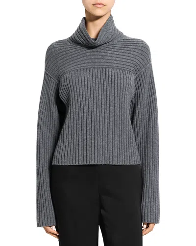 Theory Wool Ribbed Mock Neck Sweater In Gray