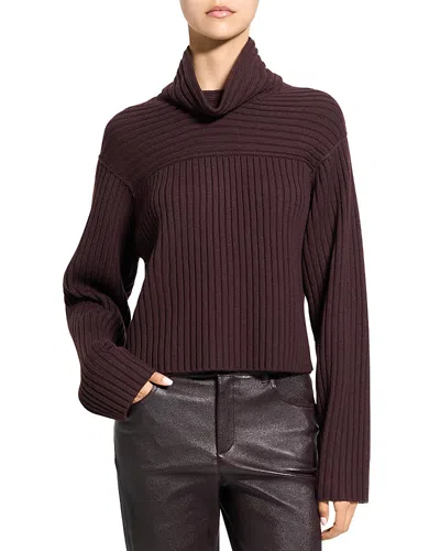 Theory Wool Ribbed Mock Neck Sweater In Purple