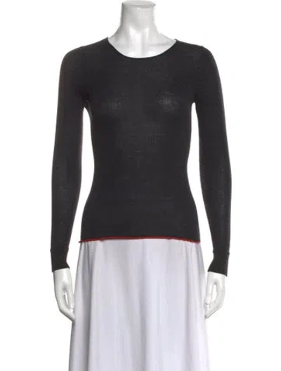 Pre-owned Theory Wool Scoop Neck Sweater In Green
