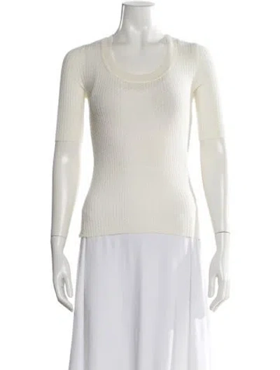 Pre-owned Theory Wool Scoop Neck Sweater In White